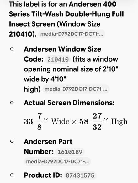 Photo of free Anderson window screen (2) (East Centreville) #3