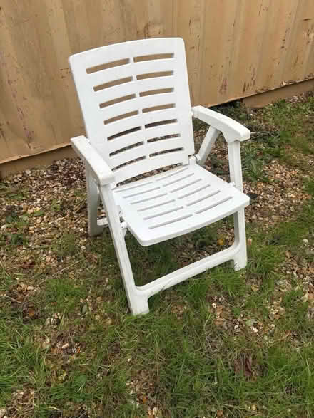 Photo of White garden chairs (Melksham SN12 6EA) #1