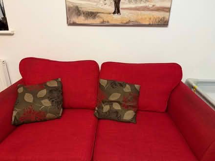 Photo of free Red two seater sofa x2 + ottoman with storage (Alresford CO7) #1