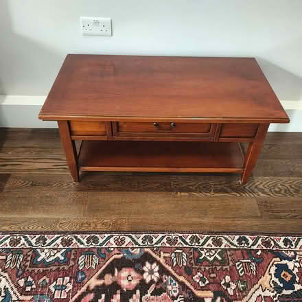 Photo of free Sturdy wooden coffee table with drawer & shelf (Stroud Green N4) #1
