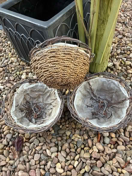 Photo of free 3 small wicker hanging baskets (Wennington LA2) #1
