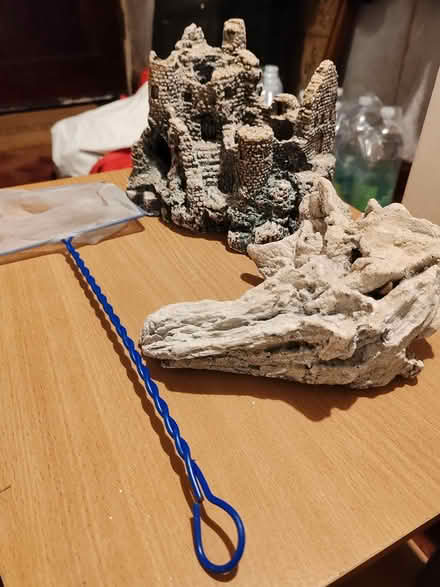 Photo of free Two fish tank ornaments and net (Salfords RH1) #1
