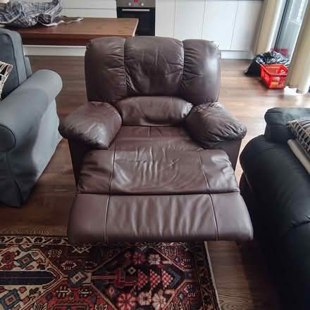 Photo of free Comfortable brown leather recliner armchair good condition (Stroud Green N4) #2