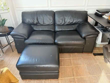 Photo of free Leather 2-Seater Sofa & Footstool (Palmers Green N13) #1