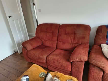 Photo of free 2 x Red 2 seater sofas (Fenny Stratford MK1) #1