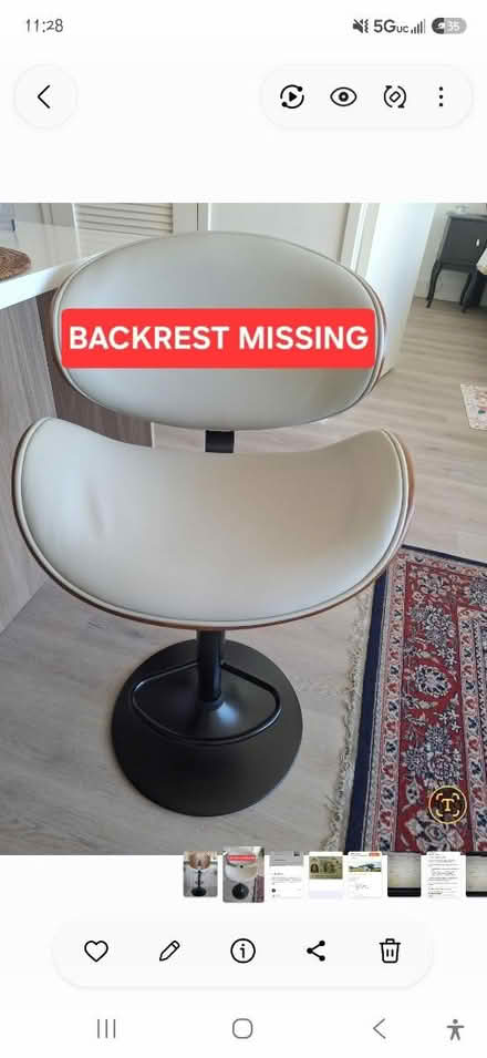 Photo of free Swivel Bar Stool BACKREST MISSING (New Rochelle) #1