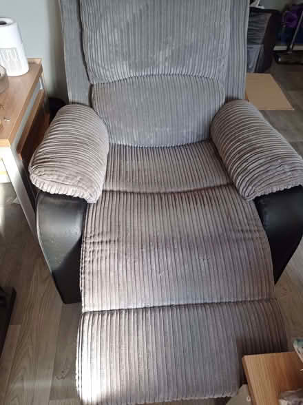 Photo of free Grey faux leather sofa and Chair (Pudsey LS28) #1