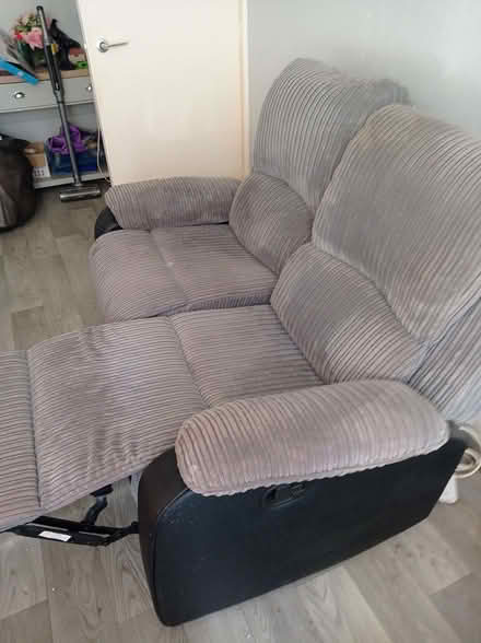 Photo of free Grey faux leather sofa and Chair (Pudsey LS28) #3