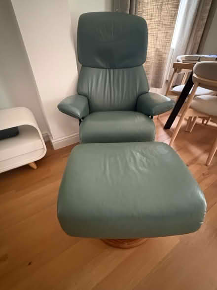 Photo of free Leather recliner chair & foot stool (Fleet GU52) #2