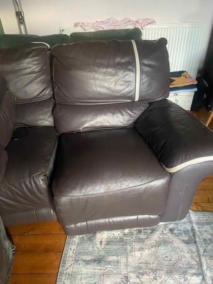 Photo of free Brown leather sofa and chair (recliners) (Pumpherston EH53) #3