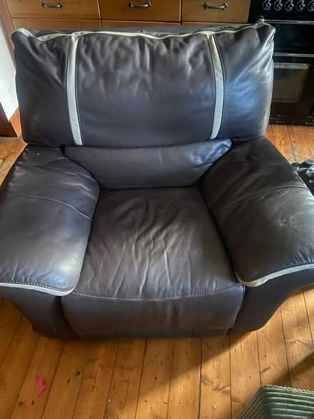 Photo of free Brown leather sofa and chair (recliners) (Pumpherston EH53) #1