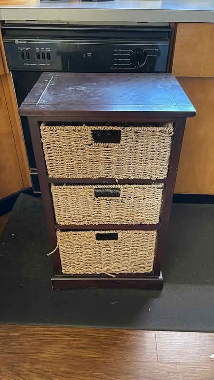 Photo of free Wood dresser with basket shelves (Route 231 and Barstow Road) #1