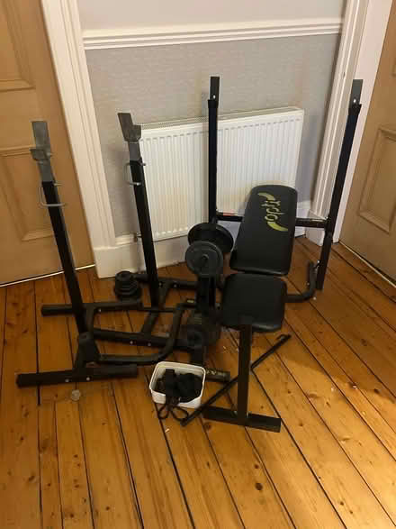 Photo of free Weights bench, bar and weights (Musselburgh EH21) #1