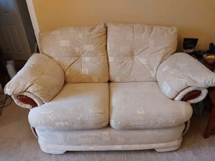 Photo of free Three seater sofa, two seater sofa, armchair and footstool (Duston NN5) #2