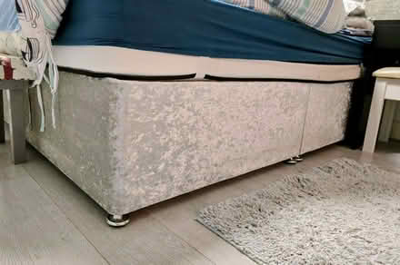 Photo of free King size double bed base, silver grey velvet finish. (Moreton CH46) #1