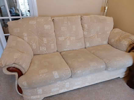 Photo of free Three seater sofa, two seater sofa, armchair and footstool (Duston NN5) #4