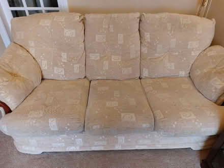 Photo of free Three seater sofa, two seater sofa, armchair and footstool (Duston NN5) #1