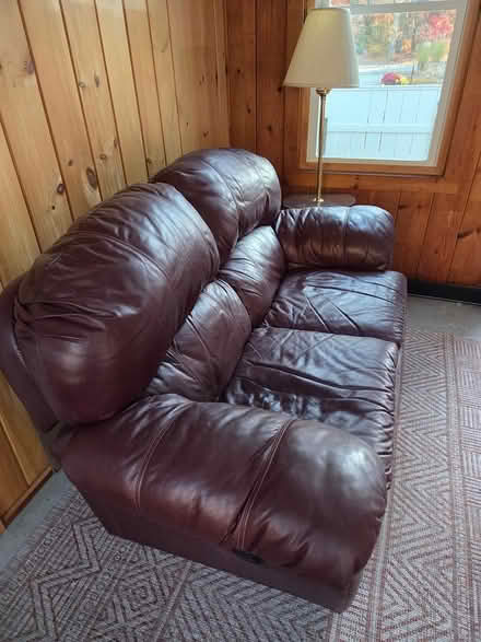Photo of free Leather love seat recliner (401 longley rd groton MA) #2